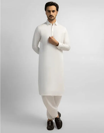 WHITE COTTON PLAIN KAMEEZ SHALWAR