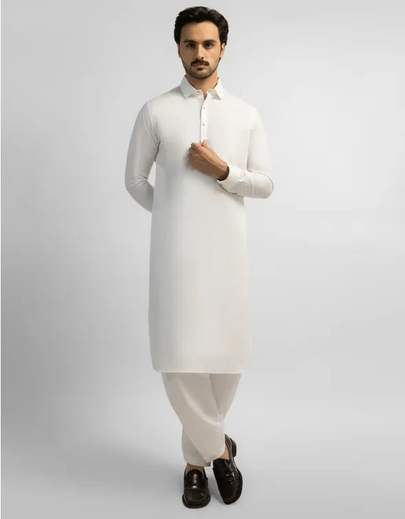 WHITE COTTON PLAIN KAMEEZ SHALWAR