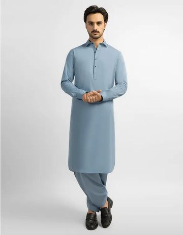 LIGHT BLUE COTTON PLAIN KAMEEZ SHALWAR