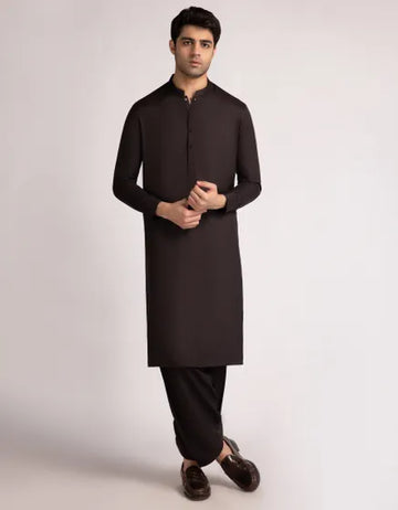 DARK BROWN UNSTITCHED KAMEEZ SHALWAR