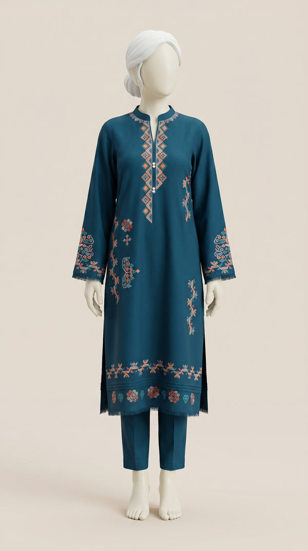 MULTICOLOR TEXTURED EMBROIDERED UNSTITCHED 2PC