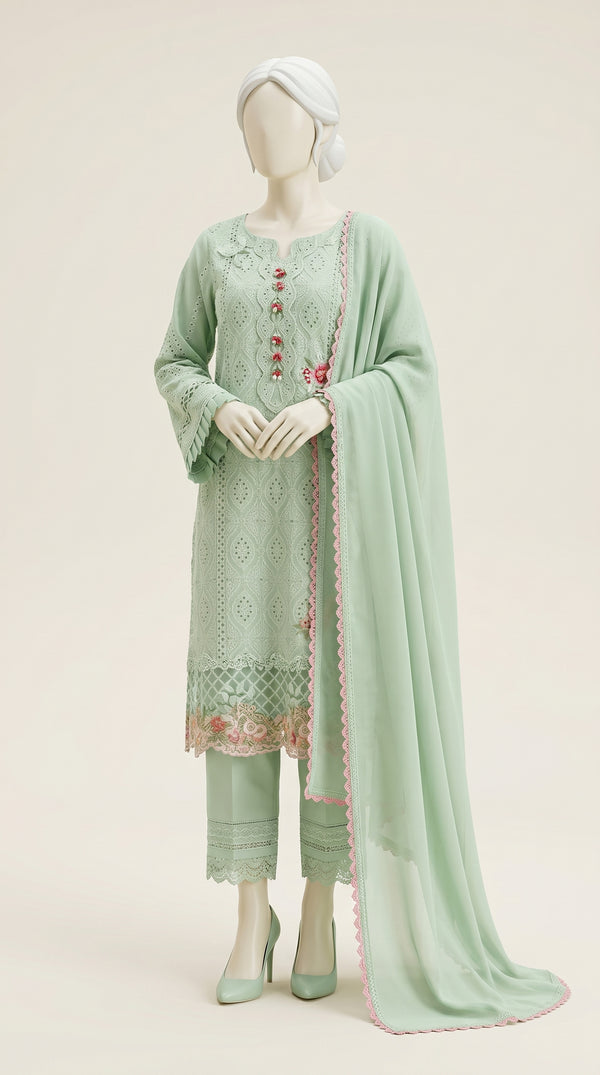 Multicolor Embroidered Lawn 3PC Chicken Kari Suit