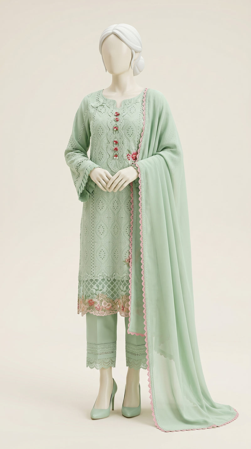Multicolor Embroidered Lawn 3PC Chicken Kari Suit