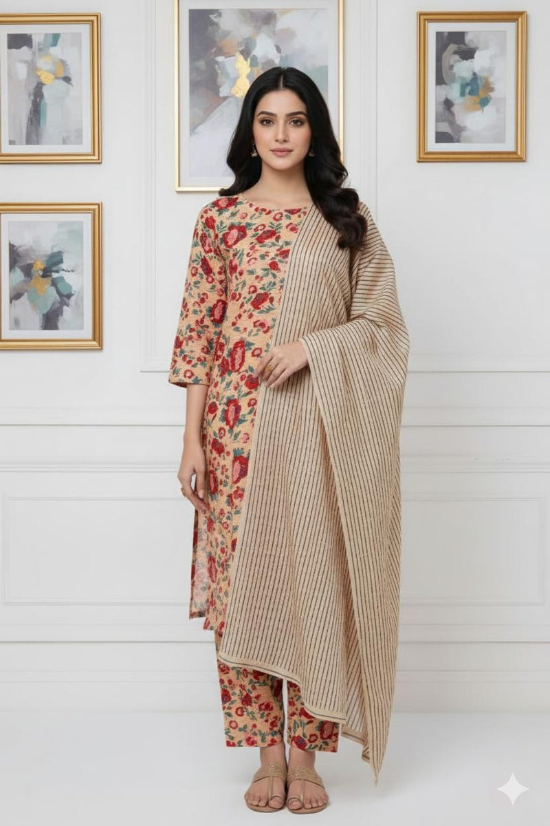 MULTICOLOR PRINTED KHADDAR UNSTITCHED 3PC