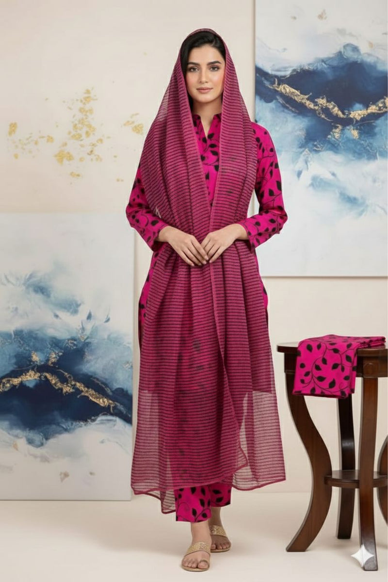 MULTICOLOR PRINTED KHADDAR UNSTITCHED 3PC