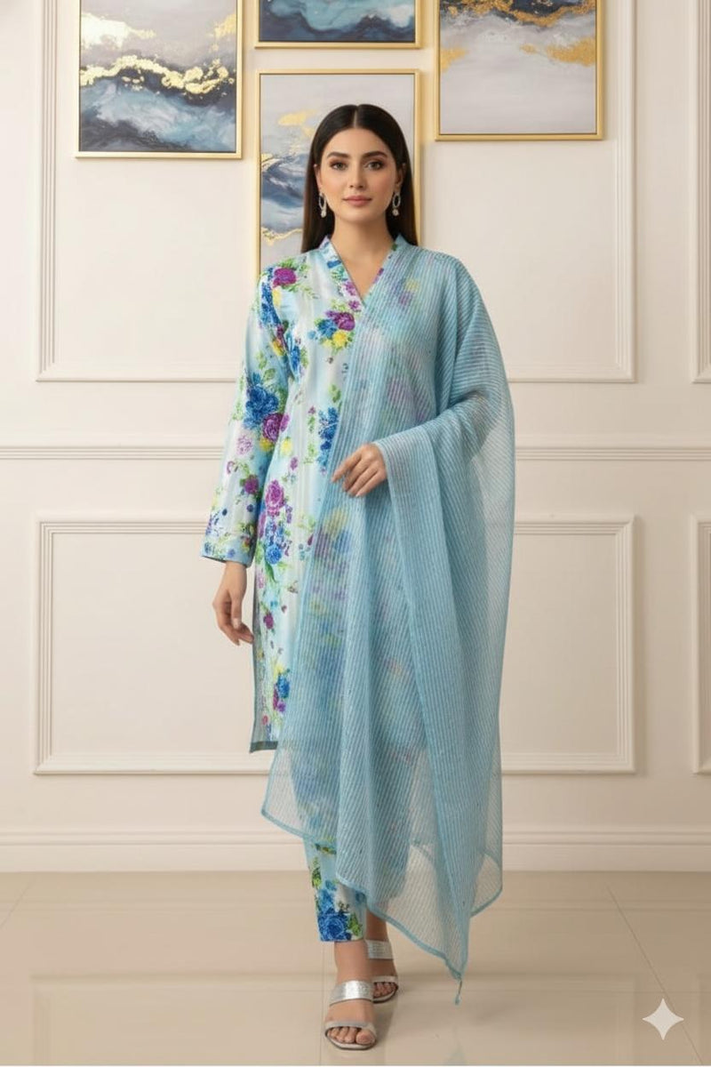 MULTICOLOR PRINTED KHADDAR UNSTITCHED 3PC