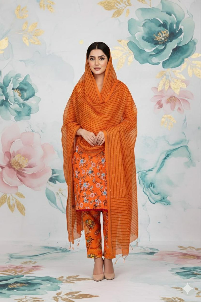 MULTICOLOR PRINTED KHADDAR UNSTITCHED 3PC