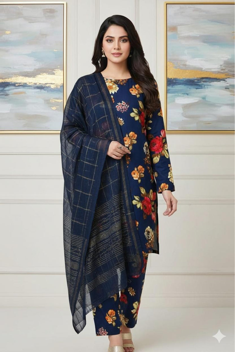 MULTICOLOR PRINTED KHADDAR UNSTITCHED 3PC