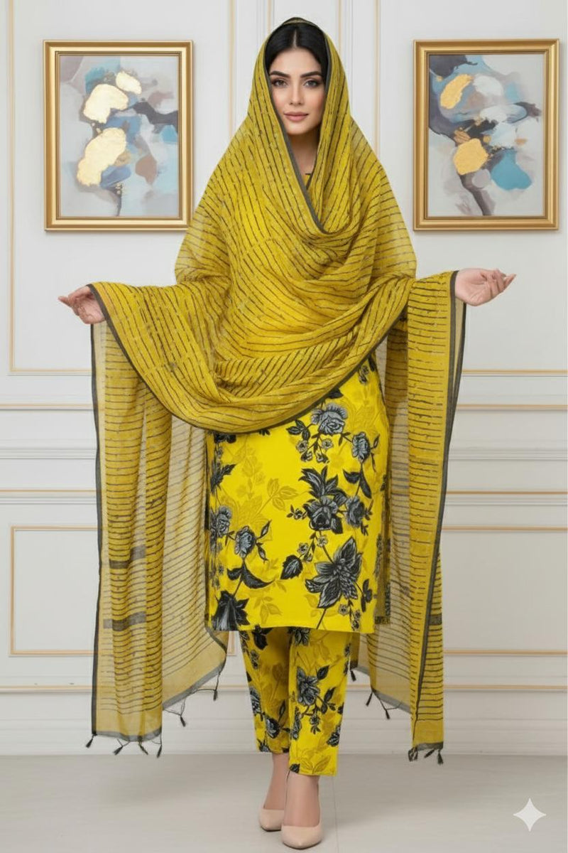 MULTICOLOR PRINTED KHADDAR UNSTITCHED 3PC