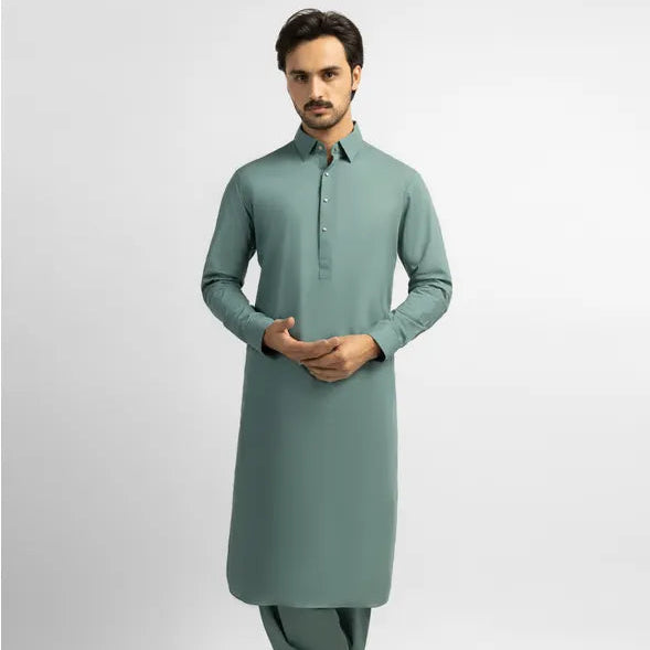 GREEN COTTON COTTON PLAIN KAMEEZ SHALWAR